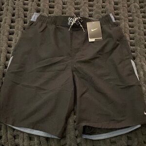 Nike Black and Gray Quick-Dry Swim Trunks